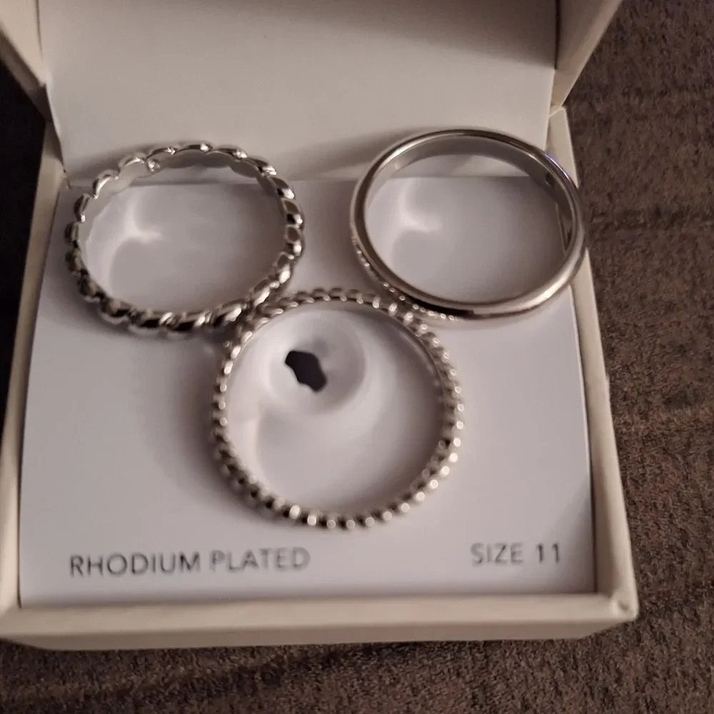 3-Pc. Set Rhodium Plated Twist Rings Size 11